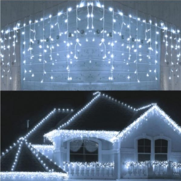 Instalatie LED alba cu franjuri, interior/exterior, 8m lungime